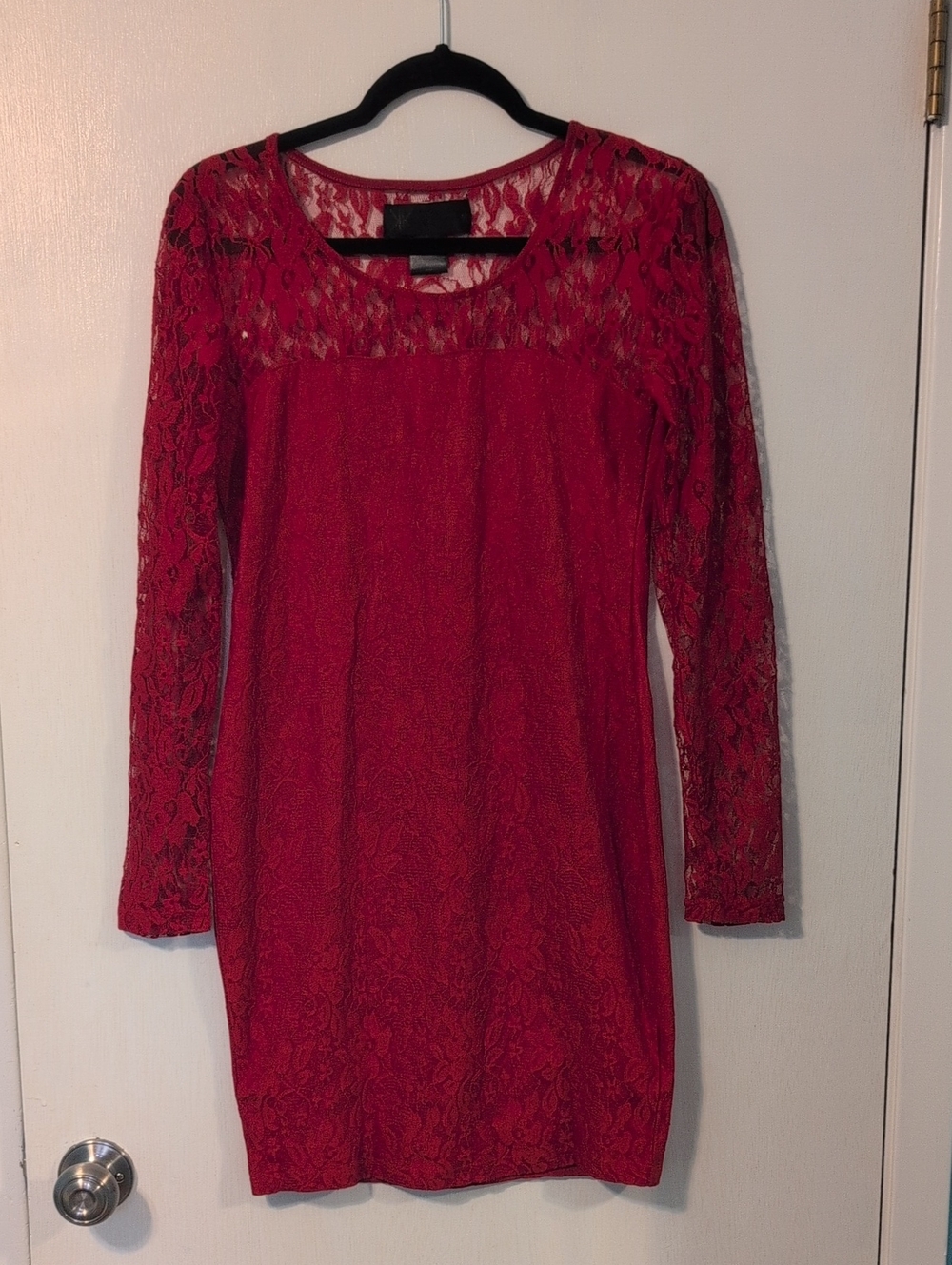 Kardashian Kollection Red Lace Long-Sleeve Sheath Dress